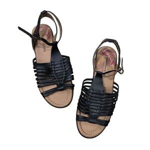 Comfortiva Strappy Sandals Women 7W Black Leather Pillowtop Memory Foam Open Toe